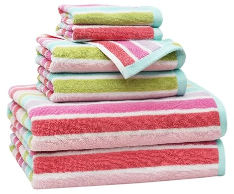 ORIGINAL KIDS 6 Piece Towel Set - 2 Bath Towels, 2 Hand Towels, 2 Washcloths - 100% Cotton - Soft Absorbent Quick Dry - Durable Pool Shower Beach - Gift - Pink Multi