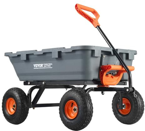 VEVOR Carro Volquete de Polietileno para Jardín con Marco de Acero Fácil de Montar, 2 en 1 Carro Volquete con Mango Convertible, Neumáticos de 255 mm, 363 kg de Gran Capacidad para Jardín, Patio