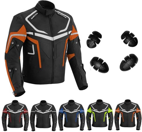 Vaster Moto Chaqueta de motociclista impermeable y blindada hombre, para invierno y verano, de Cordura, con homologación CE (EN 17092-4) (FR/ES, Letras, 3XL, Regular, Regular, Naranja)