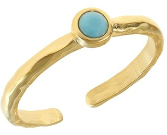 Made by Nami Boho Ring Gold Damen mit Türkisem Stein aus Chirurgischem Edelstahl Minimalistischer Edelstein Ring Verstellbar Wasserfester Schmuck Hypoallergen Geschenk für Sie (Vintage)