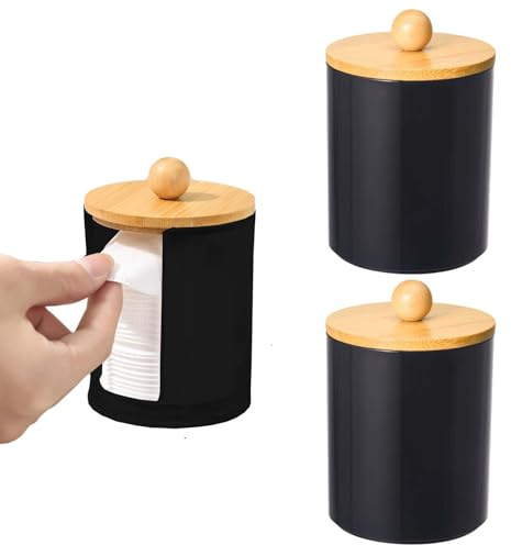 SVOCK 3pcs Organizador Baño, Dispensador Discos Desmaquillantes, Caja de Almacenamiento de Hisopos de Algodón, Algodón con Tapas de Bambú Contenedor per Bagno, Toletta, Soggiorno
