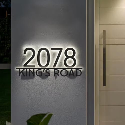 Letrero Personalizado Con Números De Casa Modernos Retroiluminados Por LED, Placa Iluminada Con El Nombre De La Calle Personalizable, Placa Acrílica Exterior Iluminada Personalizada(12inch)