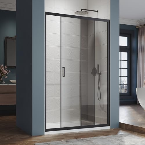 Sirhona - Cabina de ducha corredera (120 x 185 cm), color negro mate