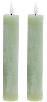 ukiyo Confezione da 2 candele rustiche a LED, in vera cera, altezza: 20,5 cm, diametro: 3,5 cm, con telecomando, funzionamento a batteria, candela natalizia, calendario dell'Avvento (verde)
