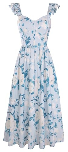 GRACE KARIN Women's Summer Spaghetti Strap Dress Lightweight Chiffon Floral A-line Maxi Dresses with Pockets Wedding Party