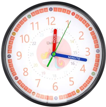 Joyan Horloge Murale pour Garçons et Filles, Horloge Enfant à Cadran Coloré, Pendules Murales Silencieuse, Horloges Enfant Apprentissage, sans Tic-Tac, Facile à Lire, 20 cm