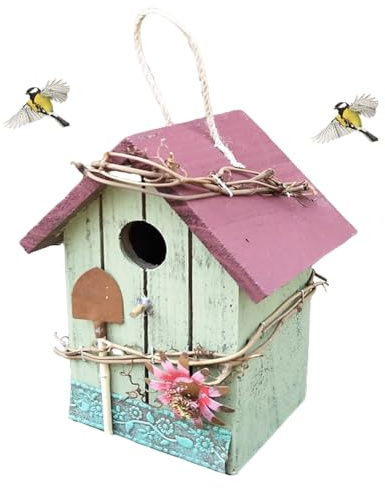 Pajarera decorativa, nido de pájaros colorido, adorno colgante de villa para pájaros, casa de pájaros, comedero colgante para pájaros, adecuado para jardines, alféizares de ventanas o balcones (rojo)