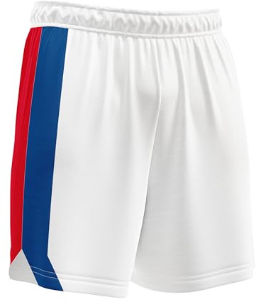 MAMUN Kicker Fußballshorts, Weiß mit Rot-Blauem Streifen, Sportshorts, Größe XXL