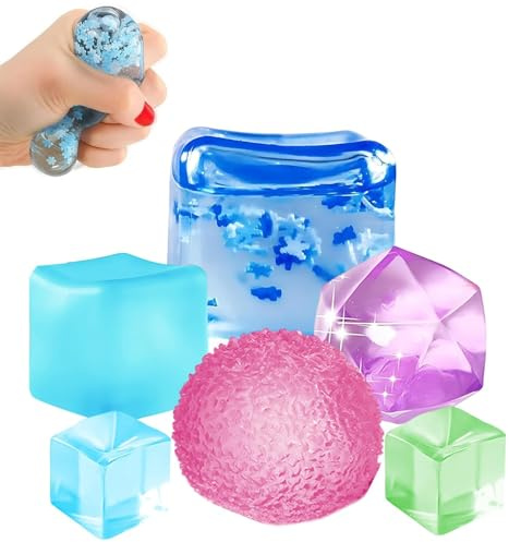 6Pcs Ice Cube Squishy, Squishy Cube, Large Stress Balls Ice Cube Squeeze Cube Sensory Squishy Men Women for Office School Home