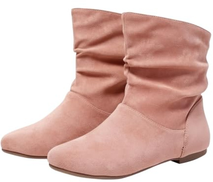 Botas holgadas de gamuza para mujer, a media pantorrilla, sin cierre, Pink, 39.5 EU | Botines de punta redonda, antideslizantes, ligeros, cómodos, cálidos, para otoño e invierno, botas casuales para caminar