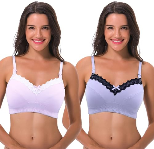 Curve Muse Sujetador de algodón sin Hilos de Talla Grande para Mujer con cordón Superior-Paquete de 2-Lavanda, Rosado-120D