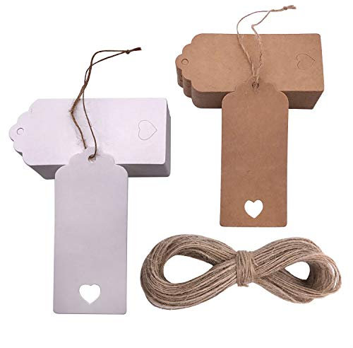 Geschenkanhänger Kraftpapier 100stk, Geschenk Anhänger,Kraftpapier Anhänger Etiketten Absofine Geschenkanhänger mit Herz und Jute Schnur 30M für Hochzeit Geschenke zum Basteln als Preis-Etiketten