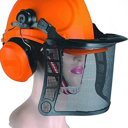 Casco Protettivo Kit con Visiera e Cuffie Elmetto Boscaiolo Forestale OMOLOGATO con Guanti Antitaglio (Solo Elmetto)