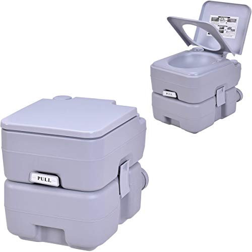 RELAX4LIFE Campingtoilette mobil, tragbare Toilette, mobiles WC abnehmbarer Wassertank 20 L, Campingklo Sitzhöhe 42 cm, Reisetoilette mit Pumpe, Outdoor WC für Reisen, Camping & Wohnmobil (grau)