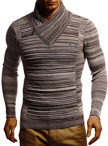 Leif Nelson LN1535 Pull en tricot à col châle pour homme Coupe ajustée Pour lhiver Été moderne Pull à manches longues avec col Noir, Beige /marron, L