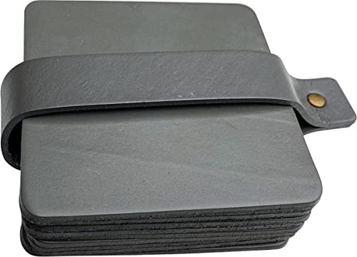 Brute Strength - Sottobicchieri in pelle pieno fiore - Grigio - Quadrato - 10 pezzi - Sottobicchiere quadrato per vetro - Sottobicchieri per bevande - include il supporto