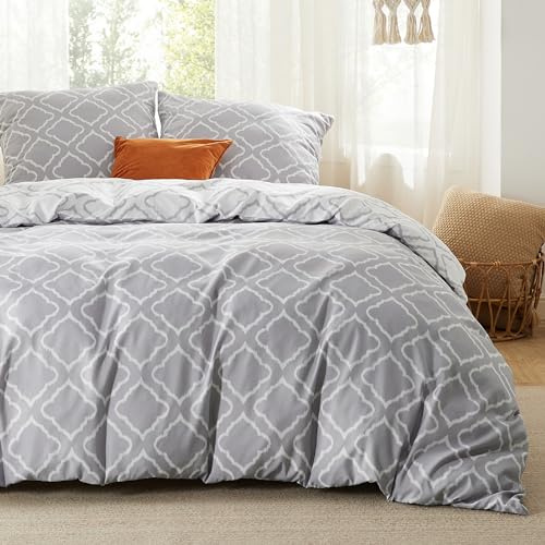 Bedsure Juego de ropa de cama de 220 x 240 cm, funda nórdica de 3 piezas, juego de ropa de cama de 240 x 220 microfibra con 2 fundas de almohada de 80 x 80 cm, diseño ÖkoTex, color gris, rejilla