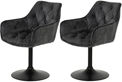 Hela Tische, 2er Set Sessel, Küchenstuhl, Drehstuhl Birte, Sitzschale Microfaser Samtvelour Anthrazit, Armlehne, Metallfuß 360° drehbar