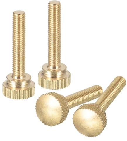 sourcing map M5x25mm Knurled Thumb Screws, 4pcs Brass Knurled Thumb Screws Bolts with Shoulder Grip Knobs Fasteners, Brass Tone