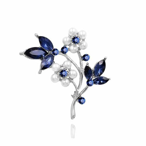 Wendalern Broche en Cristal avec Pétale Bleu, Perle et Fleur Plume Bossom - Corsage Floral Classique, Accessoires et Bijoux pour Femmes et Filles