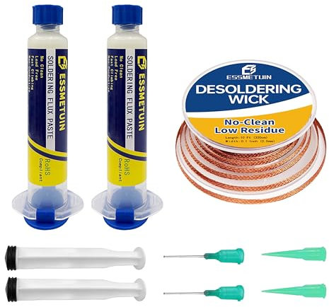 No Clean Soldering Flux Paste & Solder Wick, Desoldering Wick 10Ft Braid for Remover Solder Solder Flux for Electronics Soldering 10cc/Bottle(2PACK)