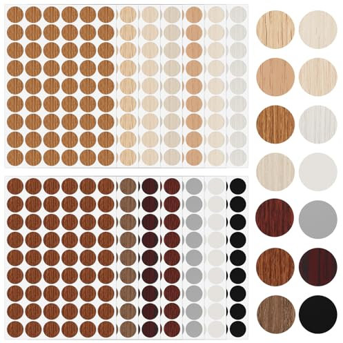 756 Stück Selbstklebend Abdeckkappen, 14 Farben Schraubenabdeckung, 21 mm Rund Bohrloch Abdeckung mit Holzmaserung und Volltonfarbe, Wasserdicht Abdeckkappen für Schrauben Bohrlöcher Möbel