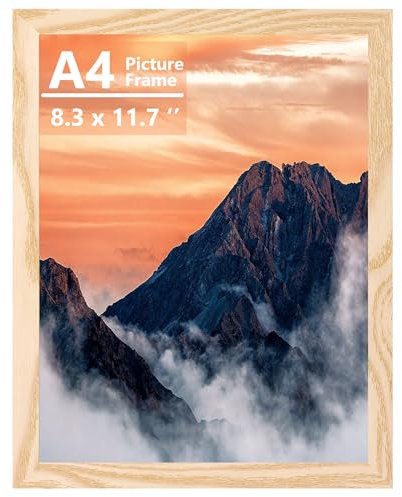 Wooden Picture Frames, A4 Natural Picture Frame, For Family Photo, Poster and Jigsaw Display, Landscape or Portrait Orientation, Wall-Mount & Desk Stand(Natural)