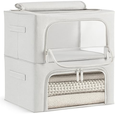 unycos - Scatole per Vestiti【2 Pezzi | 24L】in Tessuto Resistente, Manico Rinforzato e Finestra Trasparente, Contenitori Sottoletto Pieghevole per Asciugamani, Piumini, Coperte (Grigio; Iron Rod)