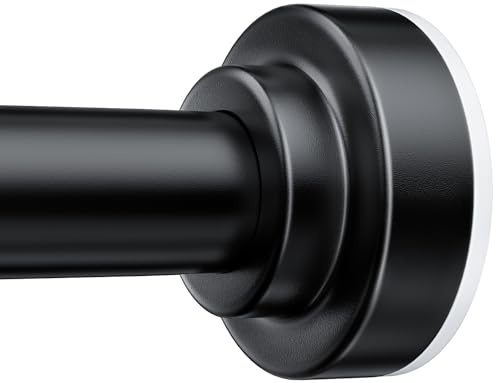 TEECK Shower Curtain Rod, 27-76 inch Adjustable Spring Tension Curtain Rod, Never Rust Anti-Slip Shower Curtain Rod for Bathroom, No Drilling, Never Collapse, Easy to Use, Black
