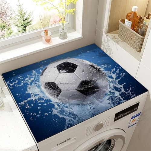 PEIHUODAN Housse Machine a Laver Tapis Protection Dessus De Lave Linge Top Souple Imperméable Décor Football 3D Housse Universelle Machine A Laver pour Machine à Laver Ou Sèche-Linge (Navy,50x60cm)