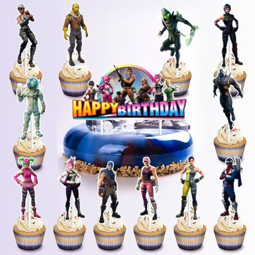 PYAOGG Video Game Cupcake Toppers,25pcs Video Game Happy Birthday Cake Topper,Happy Birthday Cake Decorations for Kids