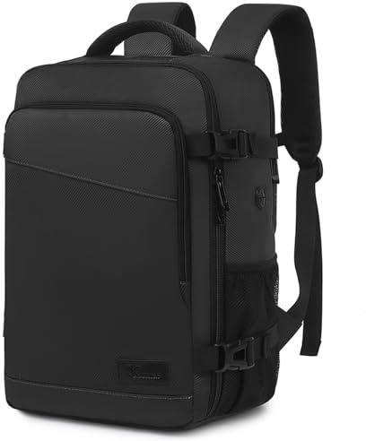 Yankony Mochila Viaje Cabina Avion 40x20x25 para Ryanair Travel Backpack 20L con Compartimiento para Portátil de 14 Pulgadas Impermeable y Antirrobo Equipaje De Mano Hombre Mujer, Negro