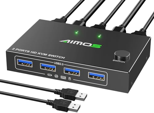 MLEEDA Conmutador KVM HDMI 1 monitores 2 computadoras 4K a 60Hz, interruptores KVM USB para 2 computadoras de escritorio o portátiles que comparten un solo monitor e impresora de teclado, mouse, Plug
