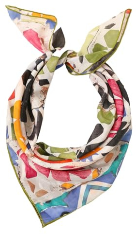 Prettystern Pañuelo de seda y algodón 65x65 cm para mujer y hombre - Bufanda cuadrada, elegante y ligera, perfecta para verano y primavera, 65/65cm, laminato a mano