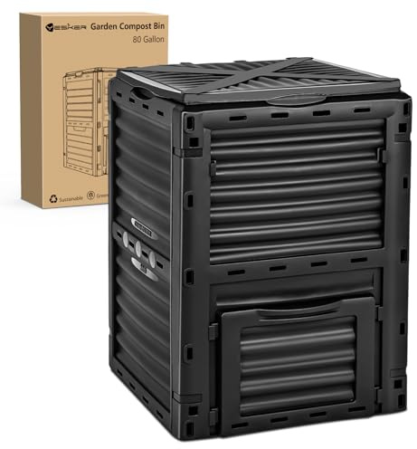 Yesker Outdoor Garden Compost Bin, 80 Gallon BPA-Free Large Capacity Composter for Backyard, Easy Assembly, Fast Fertile Soil Maker, Black