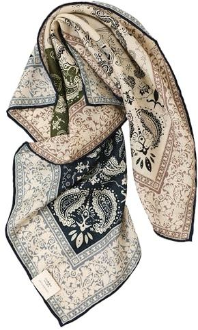 Prettystern foulard in lana-seta doubleface 65 cm – sciarpa di seta stampata, bandana unisex per donna & uomo, primavera & autunno, blu verde SW10
