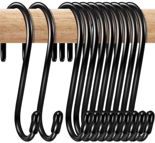 Tivcck 20 Pack Heavy Duty S Hooks, 4.5 Inch Large S Hooks for Hanging, Black S Shaped Hook, Non Slip Closet Hook for Hanging Plants, Clothes, Jeans, Pans, Towels