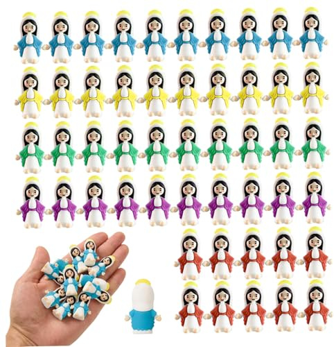 50 figuritas de la Virgen María, mini figuras de Jesús, muñeca de la Virgen María en miniatura, decoración de Cristo Salvador para ocultar recuerdos de fiestas navideñas religiosas (coloridas)