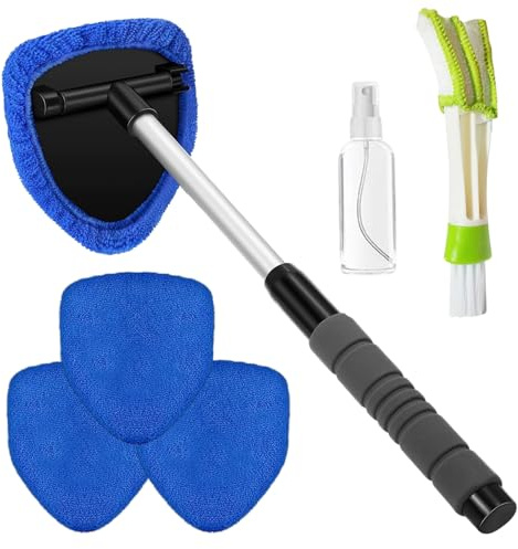 6 Pcs Windshield Cleaner Tool, Car Windscreen Cleaner, Microfiber Car Windshield Cleaning Tool with Extendable Handle for Car, Office, Television, Glass Ccreens, Glass Mirrors, and Even Floors