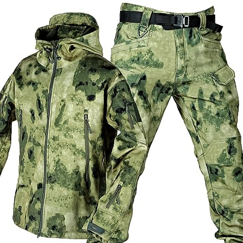 Tuta tattica in softshell, giacca mimetica impermeabile e pantaloni per uomo, uniforme militare da combattimento per caccia e attività all'aperto