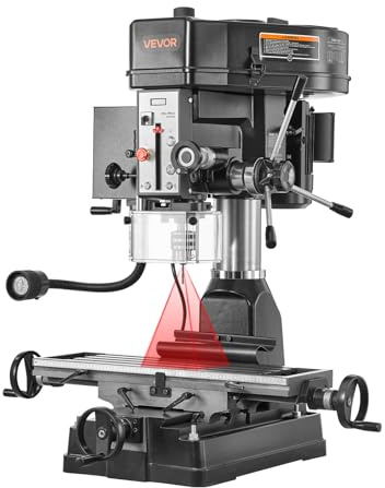 VEVOR 15.875-Inch Mill Drill Machine, 2 HP, Benchtop Milling Drill Press, 150-2560 RPM Adjustable Speed, with Rotating Vise, Laser and Work Light, Milling Drilling Machine, for Woodworking Light Metal