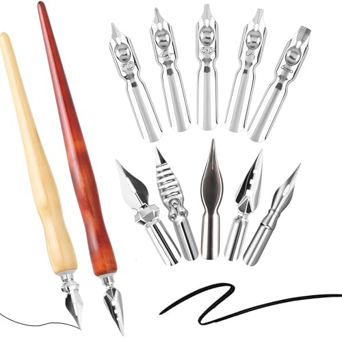 12PCS Comic Dip Pen Set,Drawing Pen Set with 2 Wooden Pen&10 Nibs,Ink Pens for Drawing,Calligraphy Dip Pens for Drawing,Sketch Pens for Artists,Beginners Calligraphy Set,Comic Inking Pens,Durable