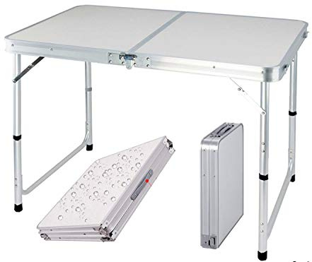 Folding Camping Table 3 Adjustable Heights Portable and Lightweight, Aluminium, White, H120x60x70/62/55cm