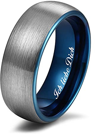 Zakk Ring Herren Damen Wolfram Verlobungsring Trauringe Ehering Partnerringe Gebürstet 6mm 8mm Schwarz Blau (Blau-8mm, 62 (19.7))