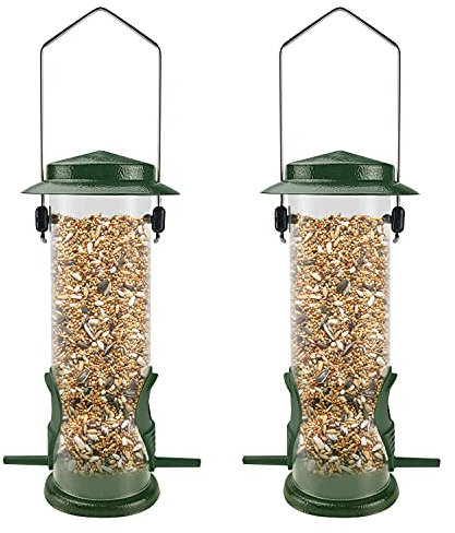 MIXXIDEA Futterspender für Wildvögel, aus Edelstahl, zum Aufhängen, für Garten, Hinterhof, Außendekoration, lockt Wildfinken, Distel, Kardinal 2 Stück (Grün)