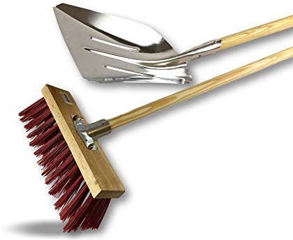 Balai de cantonnier manché + Pelle aluminium | Lot de 3 ensembles | Balai 32 cm | Piste Extérieur | Garnissage brosse PVC rouge | Douille métal Ø 28 mm | Manche bois 1,40 mètre | Kibros 2630BMPLx3