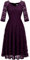 Dressystar Robe de Soirée Cocktail Femme Midi Dentelle Manche Longue sous Genou Robe de Mariage Invitée Col en V Glamour et Chic Violet S