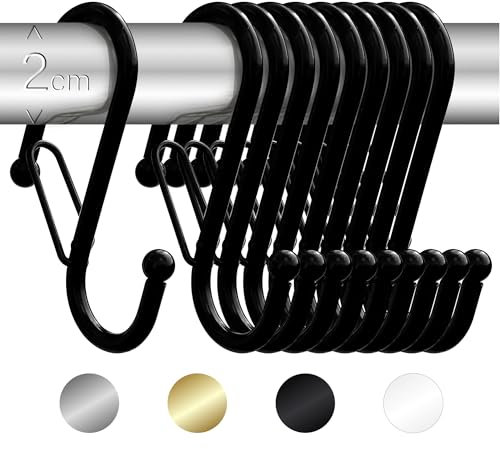 Blau Marité 10 Stück S Haken für Stangen bis 2 cm Durchmesser – S Haken zum Einhängen mit Sicherheitsschnalle – Haken für Kleiderstange & Garderobenstange – S-Haken Metall für Bad & Küche – Schwarz