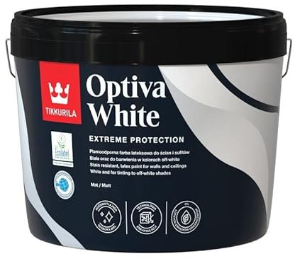 TIKKURILA Optiva White - High Opacity Durable Matt Paint - Whites & Off-White Colours - 10 Litres