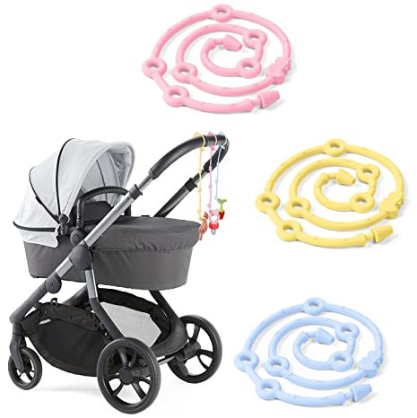 Vicloon Cup Catcher, 3 Stück Sicherheitsgurte Für Spielzeug,Trinkbecher Halteriemen Verstellbarer für Kinderwagen/Babytrage/Autositz, 100% Lebensmittelqualität Silikon, BPA-frei(Blau+Rosa+Gelb)